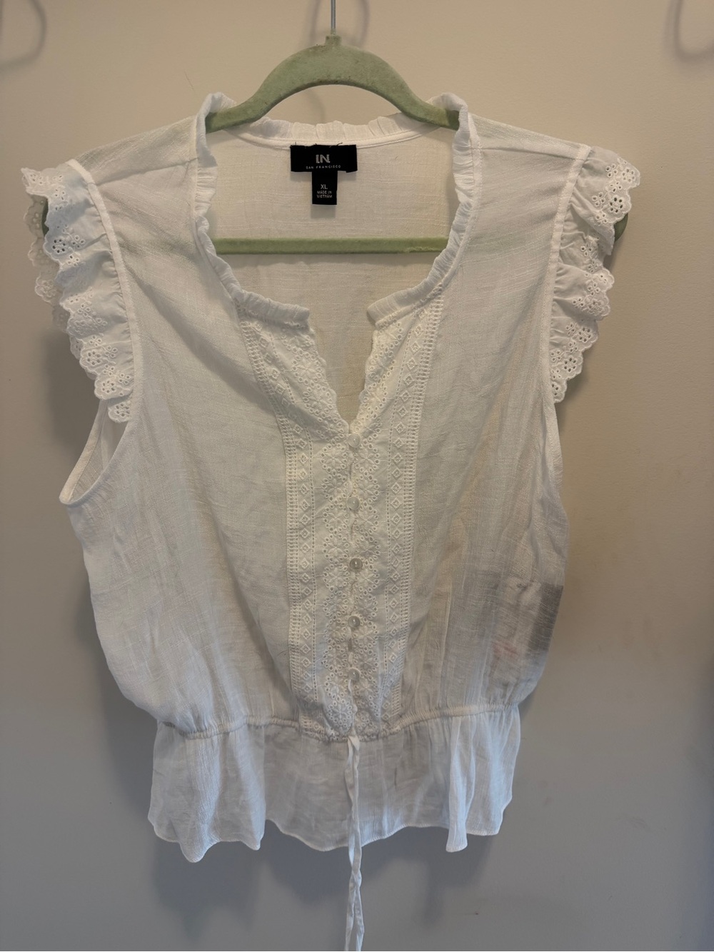 I.N. San Francisco White Eyelet Ruffle Camisole